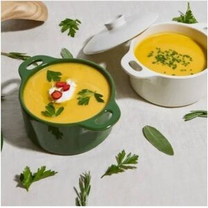 Green and White Ceramic Soup Bowls Set